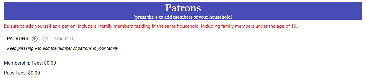 Pool Pass application Patrons section